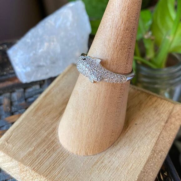 Micro Pave 14k Cz Diamond Dolphin Sterling Silver Ring Sizes 7,8,9 - Picture 6 of 9